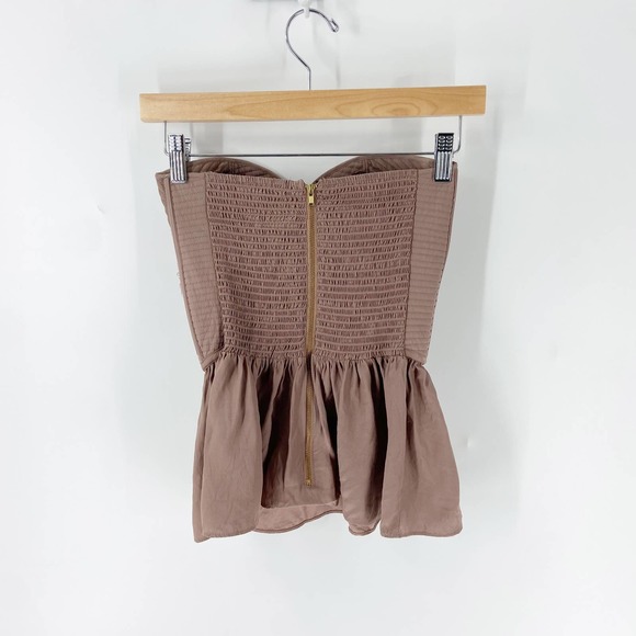 Parker Mauve Strapless Silk Bustier Peplum Top Size S - Picture 3 of 11